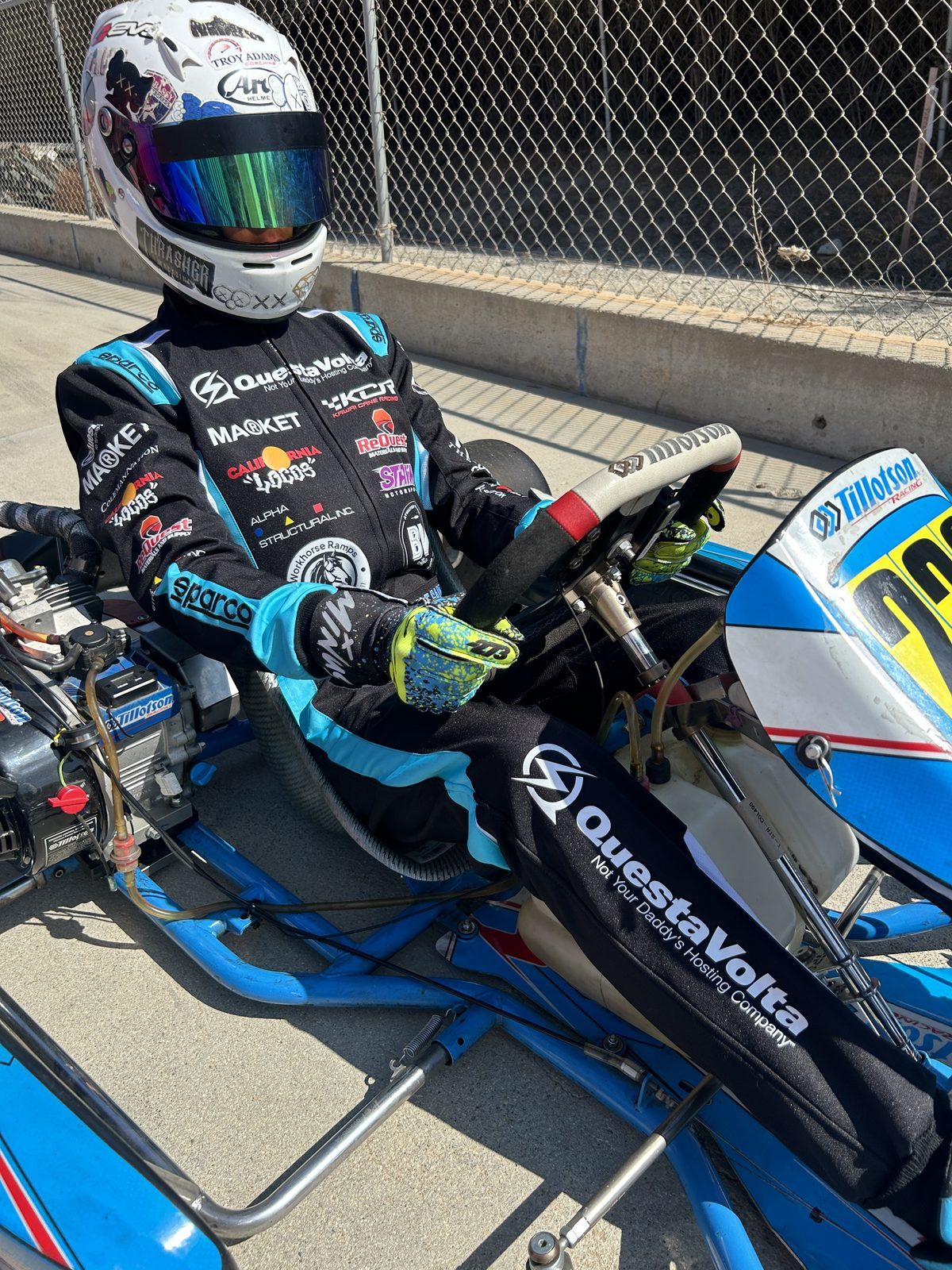 Cole in the seat, suited up